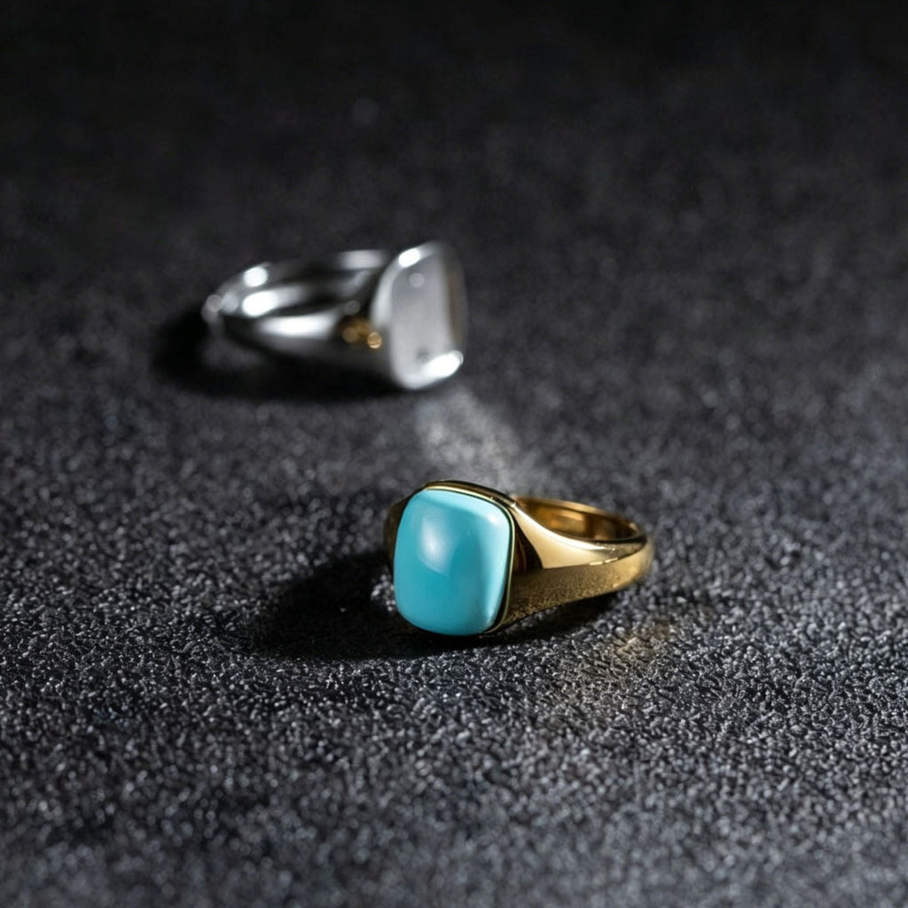 925 Sterling Silver Ring with Gold Plated Turquoise Signet Top