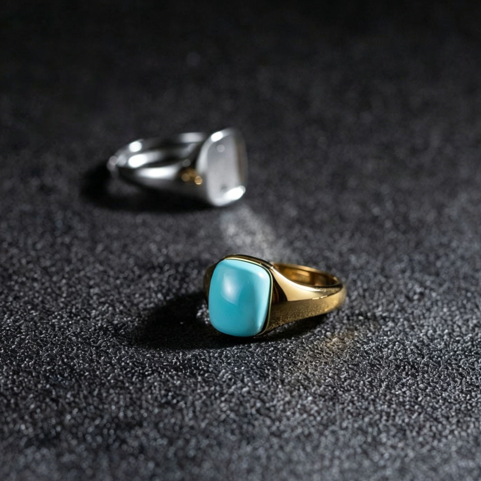 925 Sterling Silver Ring with Gold Plated Turquoise Signet Top