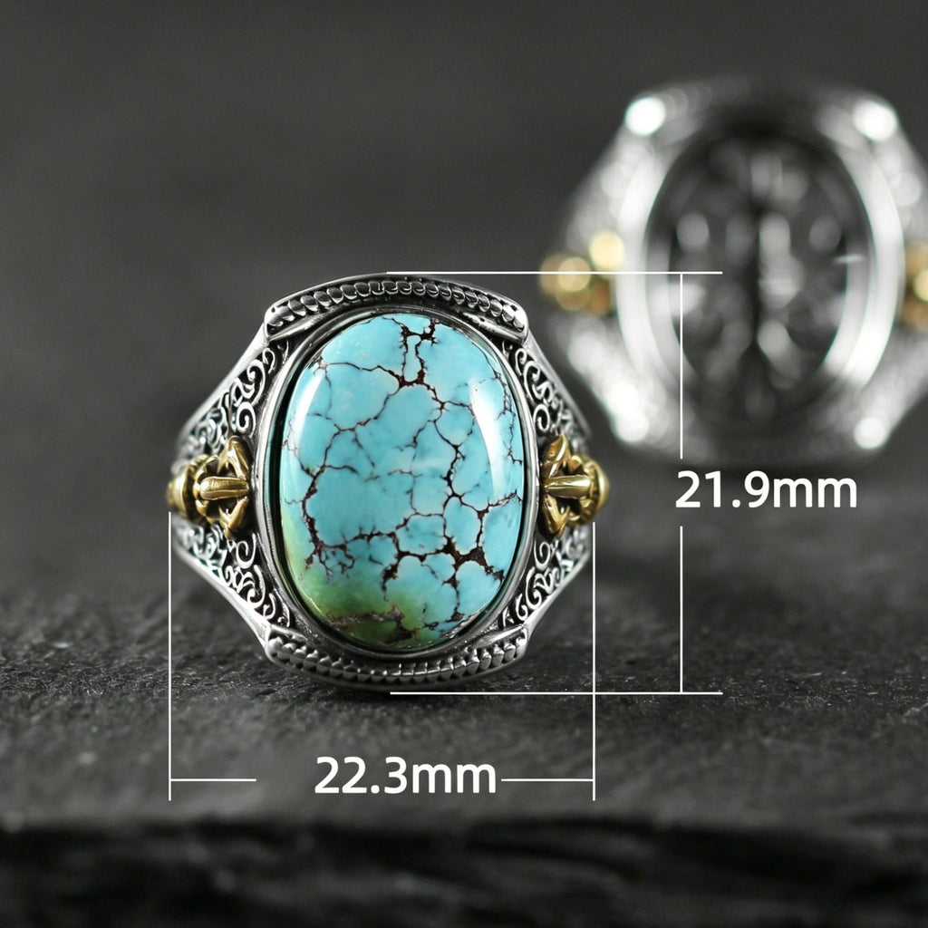 Vajra Turquoise 925 Sterling Silver Rotating Ring