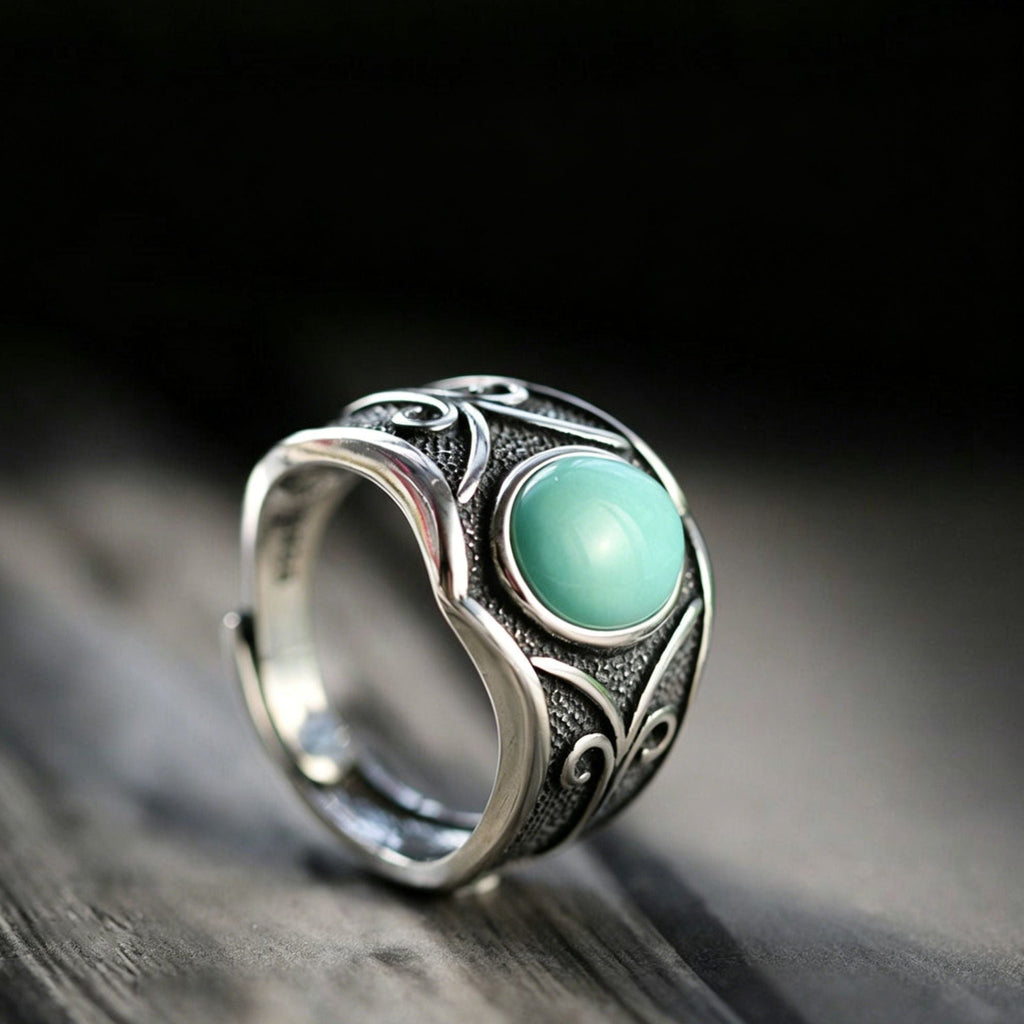 Textured Scrollwork Turquoise 925 Sterling Silver Ring