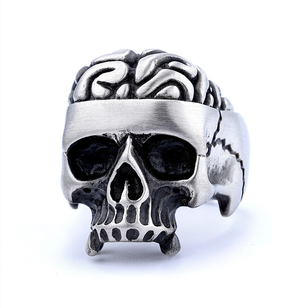 Retro Punk Open‑Brain Skull Gothic Biker Ring
