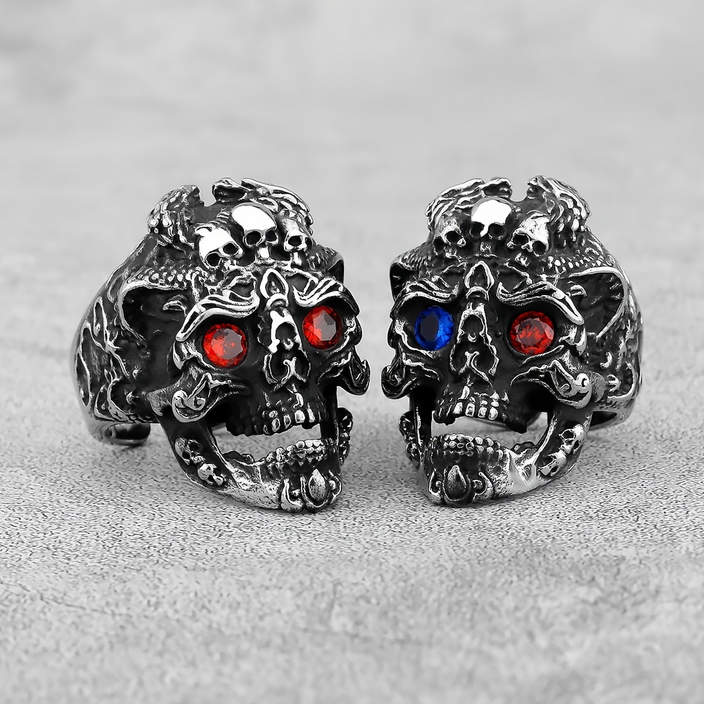 Gemstone Eyes Skull Stainless Steel Biker Ring
