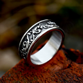 Vintage Gold Floral Scroll Wide Band Stainless Steel Ring