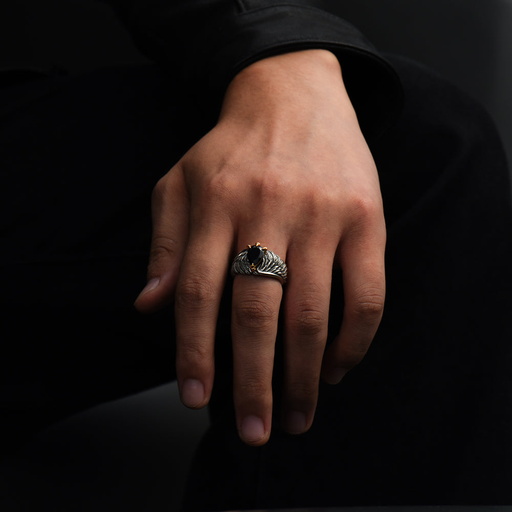 Vintage Black Onyx Eagle Wing Ring