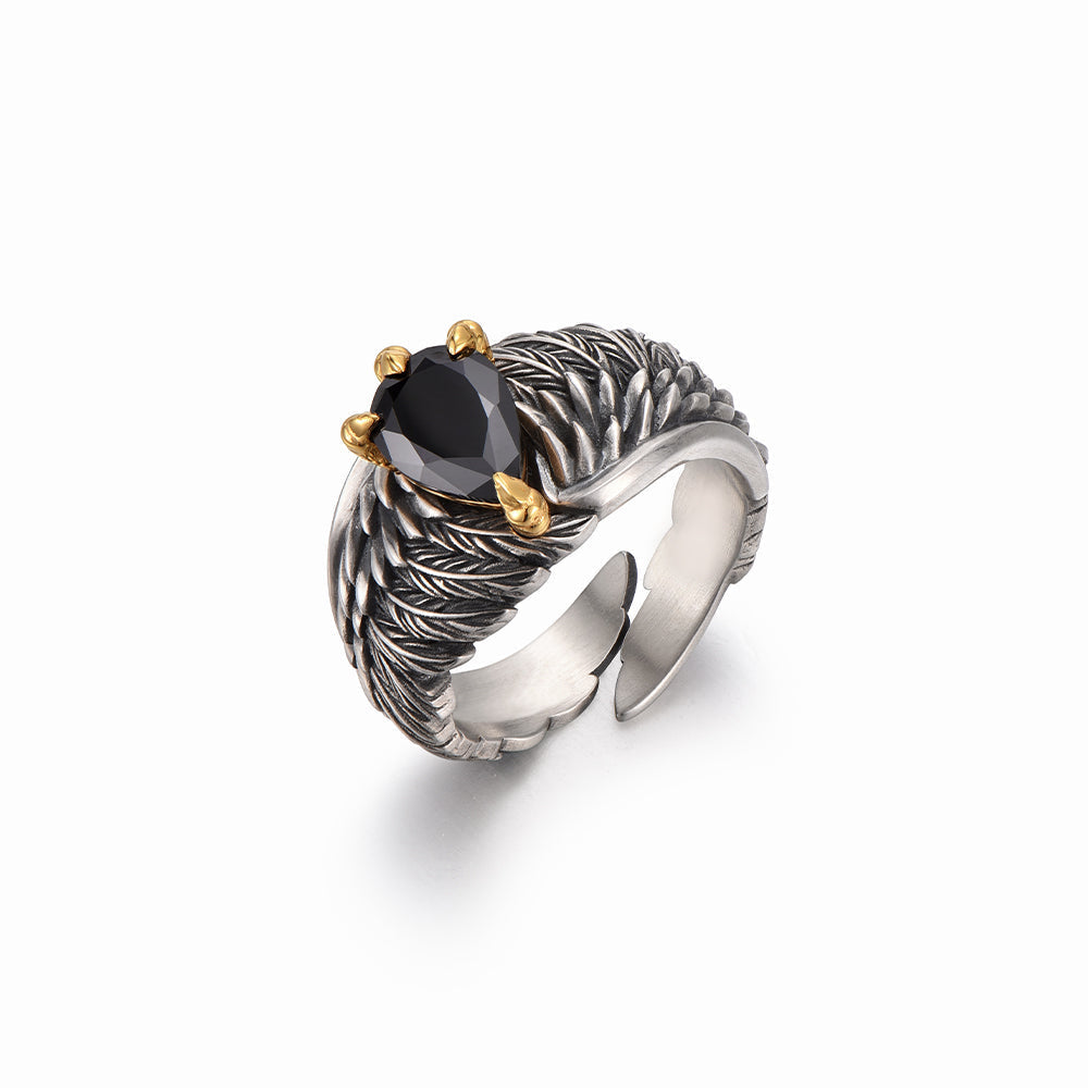 Vintage Black Onyx Eagle Wing Ring
