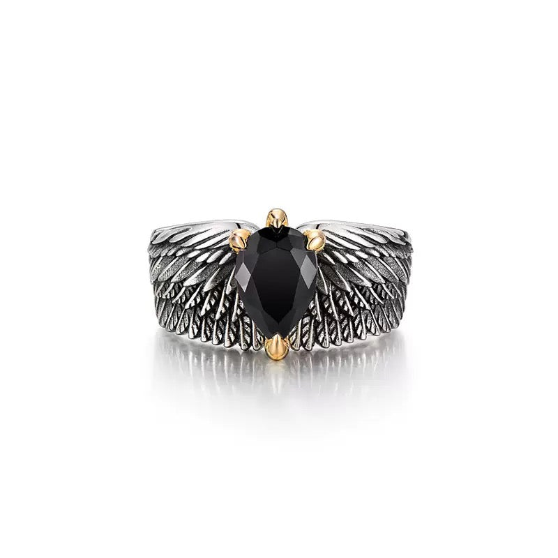 Vintage Black Onyx Eagle Wing Ring