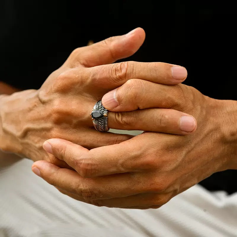 Vintage Black Onyx Eagle Wing Ring