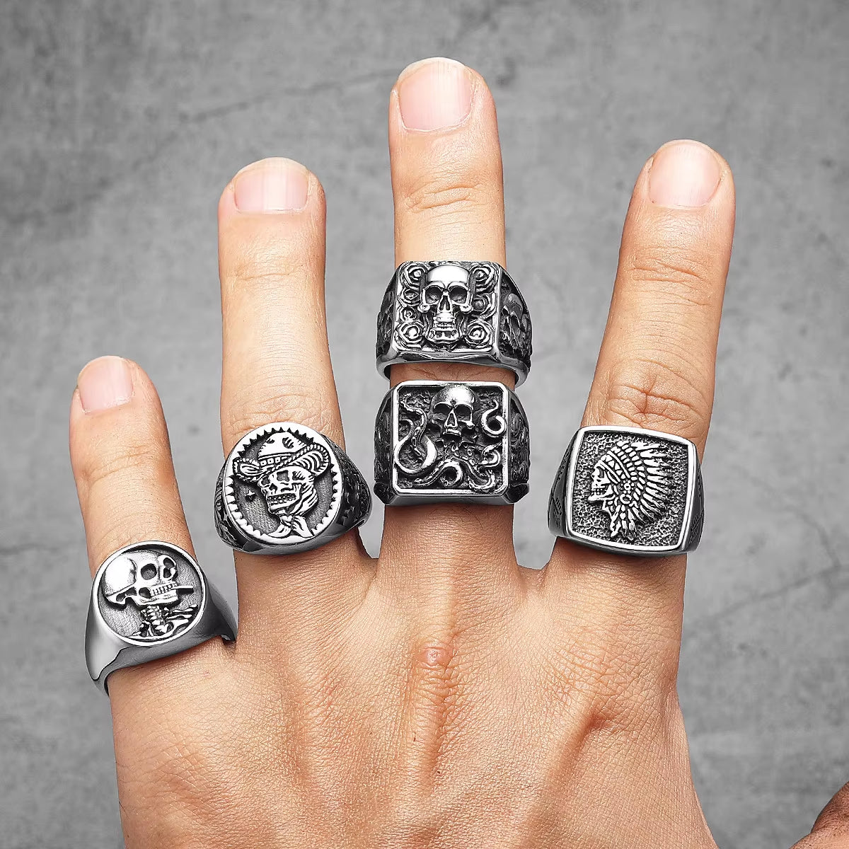 Western Cowboy Skull Signet Stainless Steel Ring