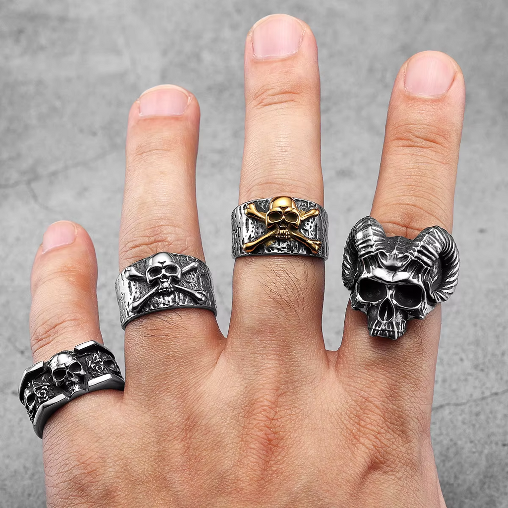 Satanic Ram Horn Skull Stainless Steel Statement Ring