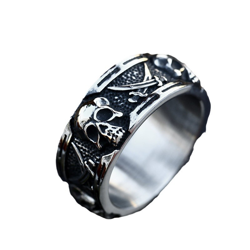 Vintage Pirate Skull Band Stainless Steel Ring