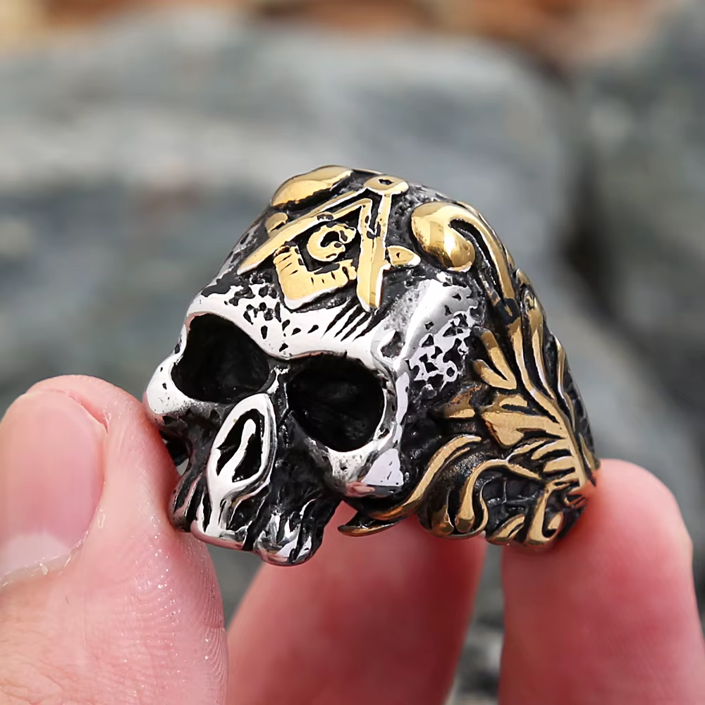 Masonic Skull Two-Tone Stainless Steel Ring