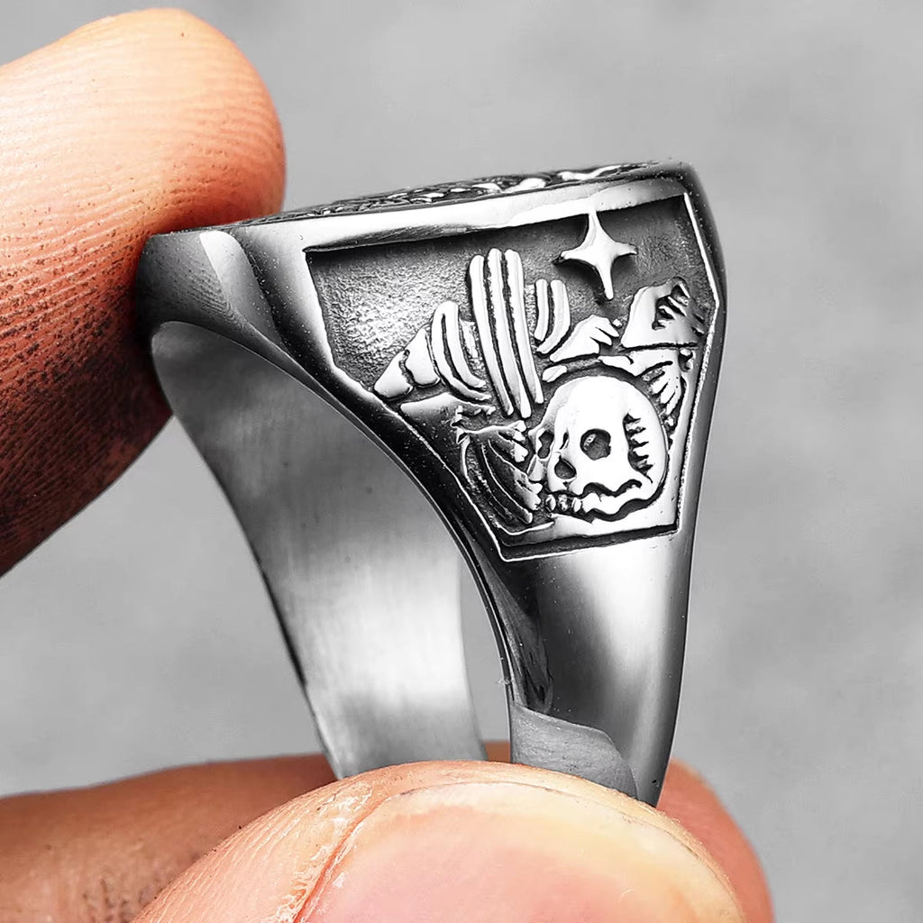 Western Cowboy Skull Signet Stainless Steel Ring
