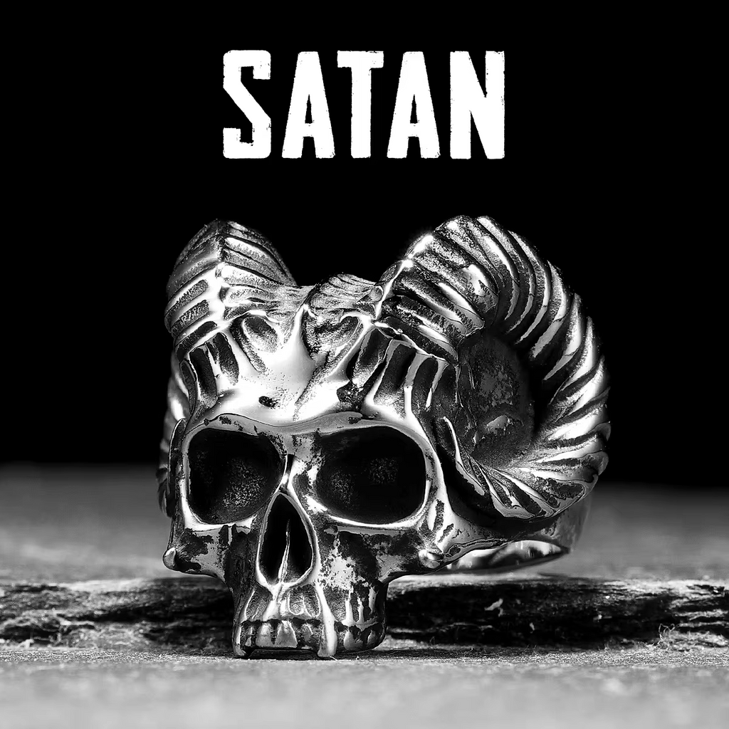 Satanic Ram Horn Skull Stainless Steel Statement Ring