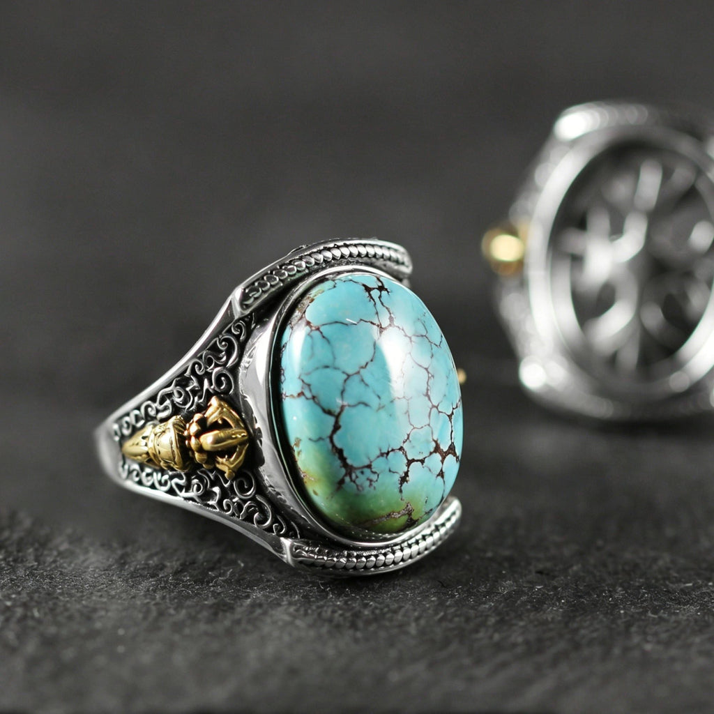 Vajra Turquoise 925 Sterling Silver Rotating Ring