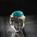 Natural Turquoise Statement Ring 925 Sterling Silver with Gold Triangle Accent