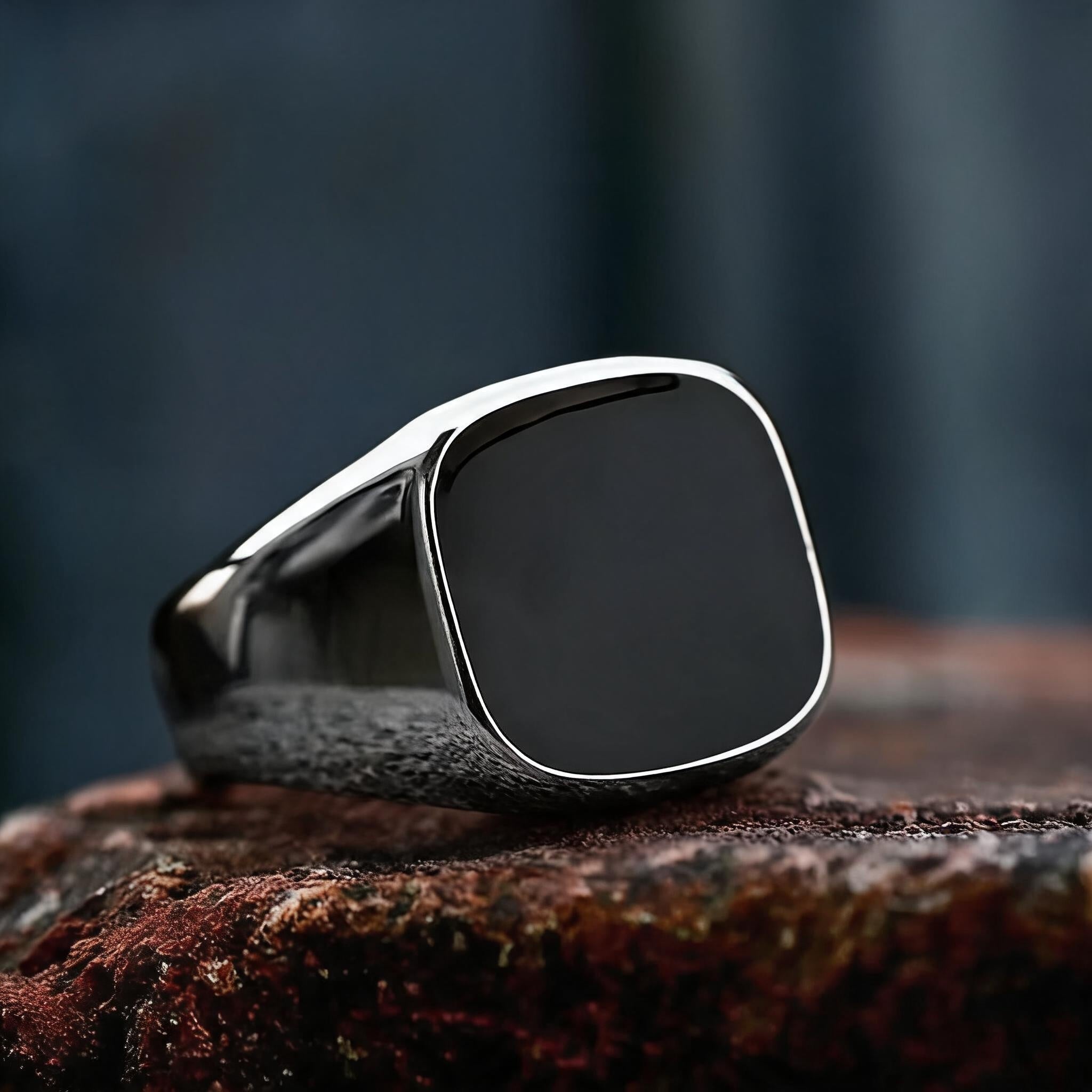 Obsidian Glossy Epoxy Stainless Steel Ring