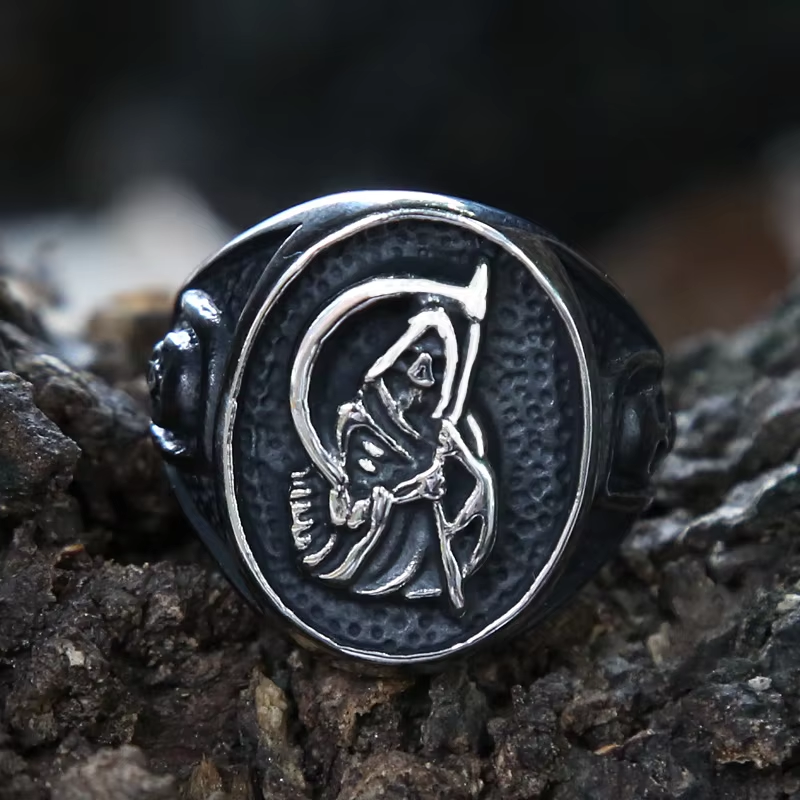 Vintage Grim Reaper Scythe Stainless Steel Ring