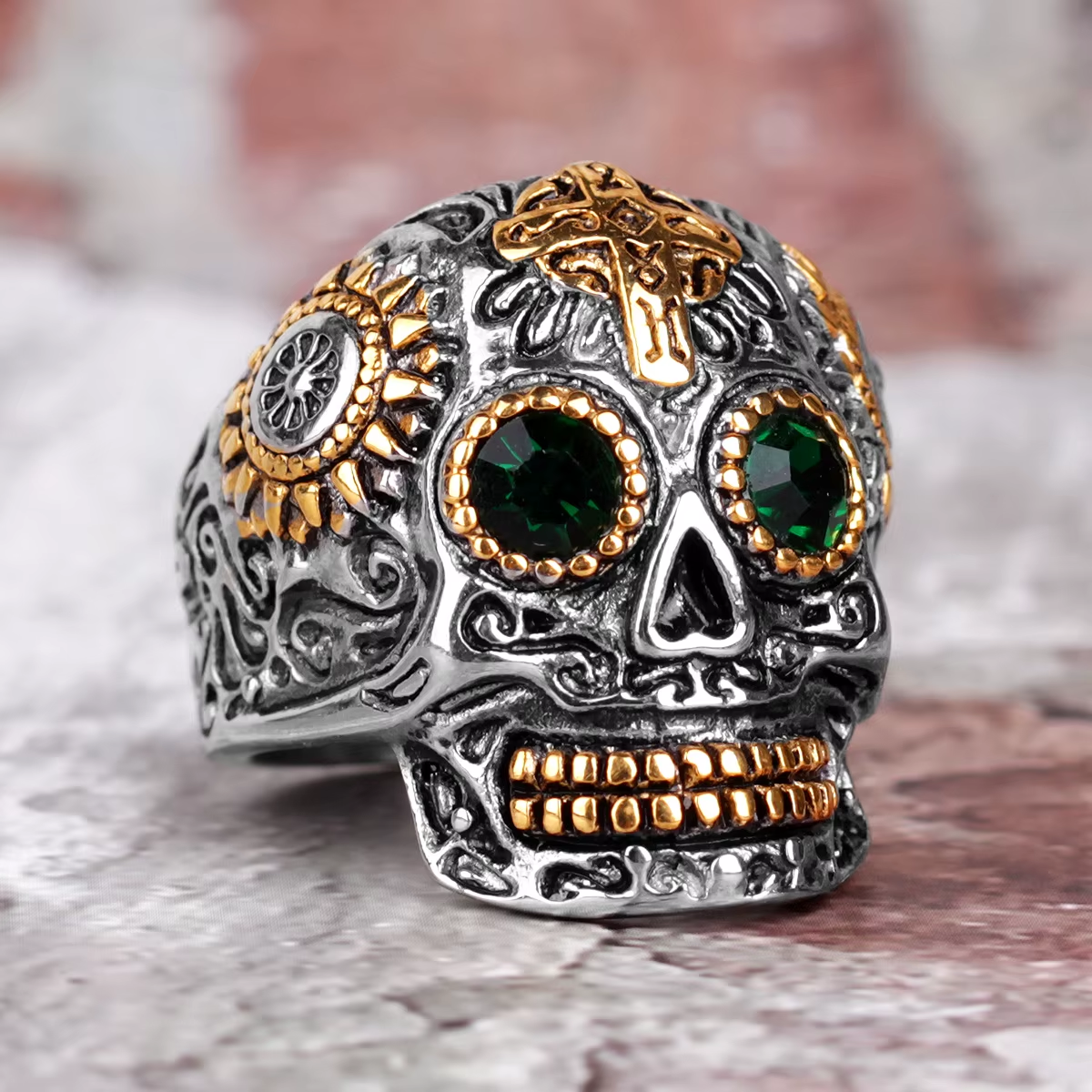 Vintage Cross Stainless Steel Sugar Skull Ring