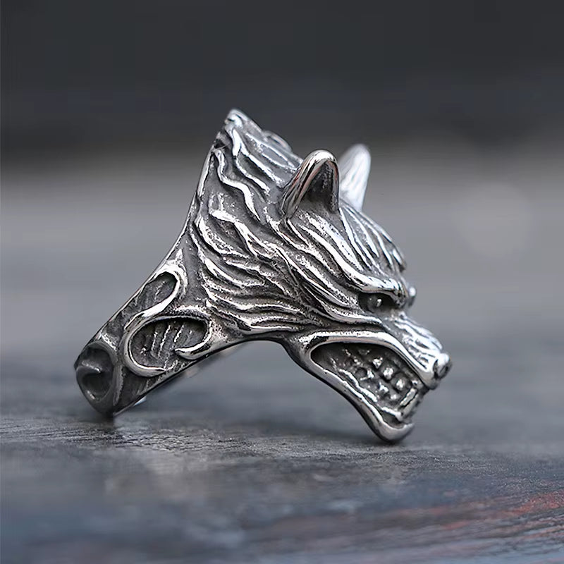 Fierce Roaring Wolf Head Stainless Steel Ring