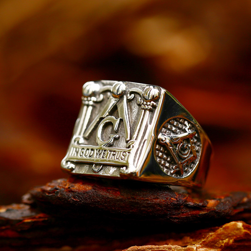 Masonic Square & Compass Stainless Steel Ring