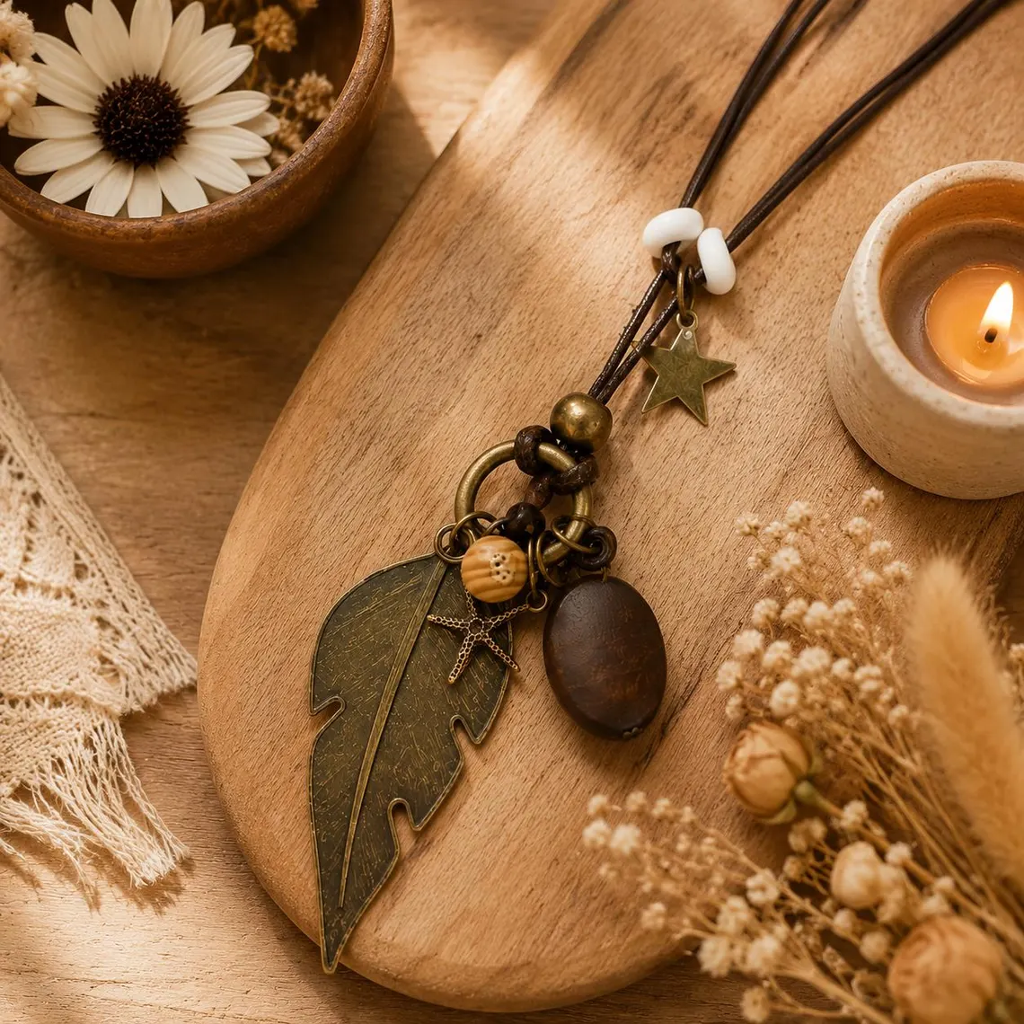 Handcrafted Wooden Tassel Necklace – Boho Natural Statement Jewelry · Handmade Gift