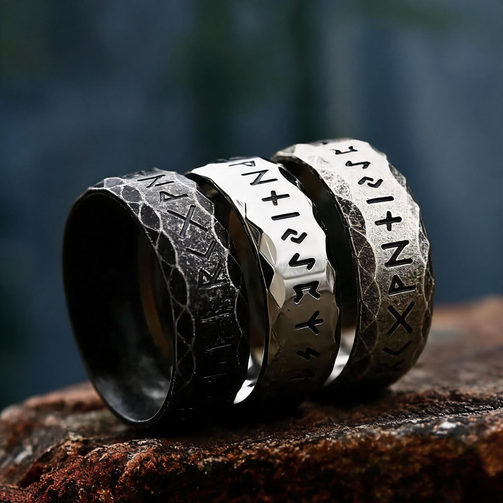 Runes Engraved Stainless Steel Ring Band
