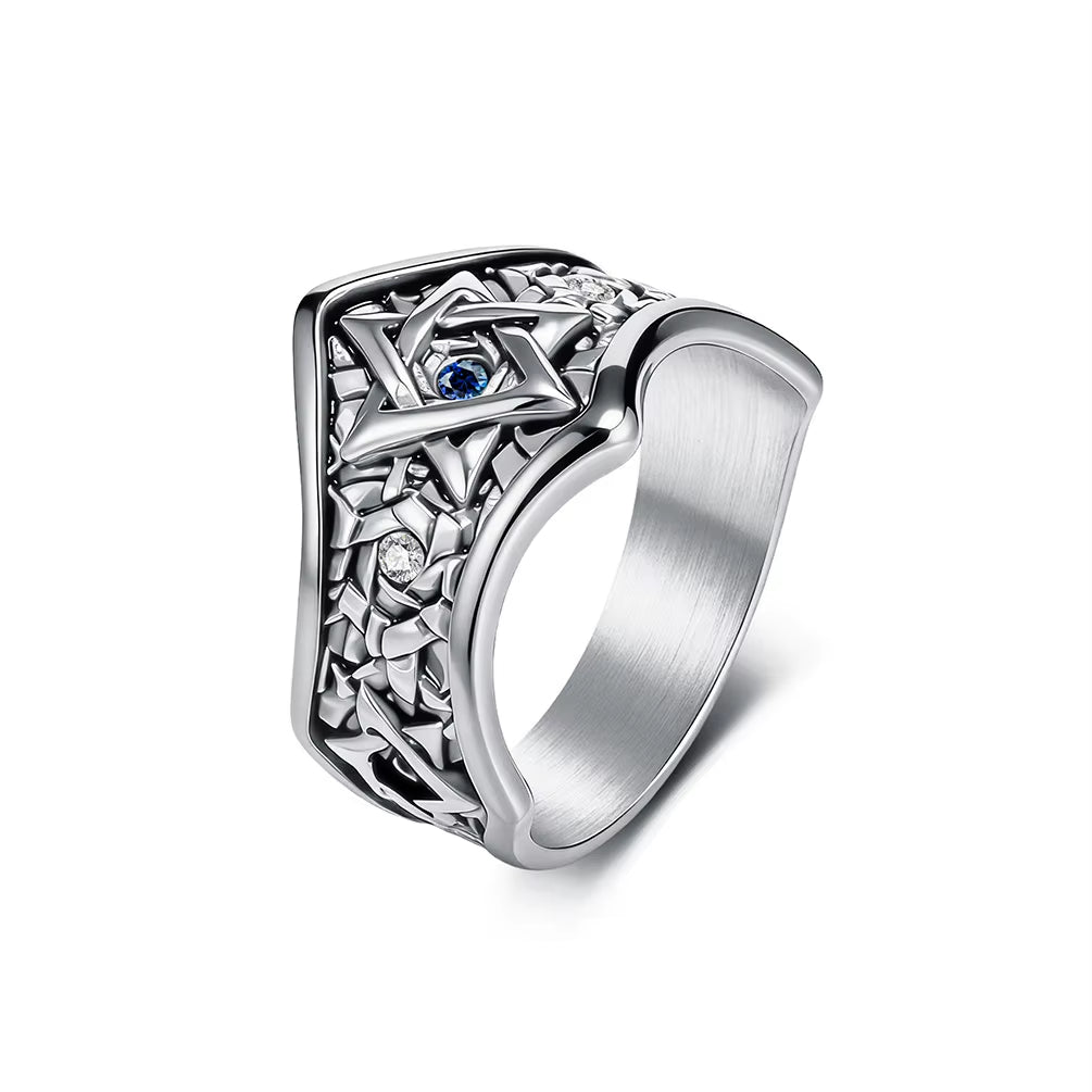Star of David Hammered V-Band Stainless Steel Ring
