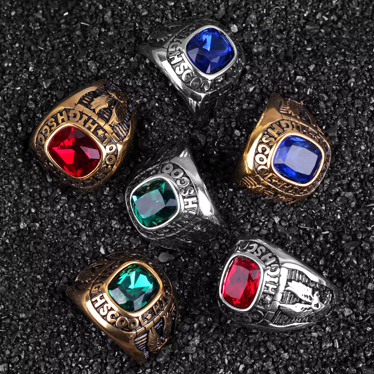Eagle Emblem Gemstone Stainless Steel Ring