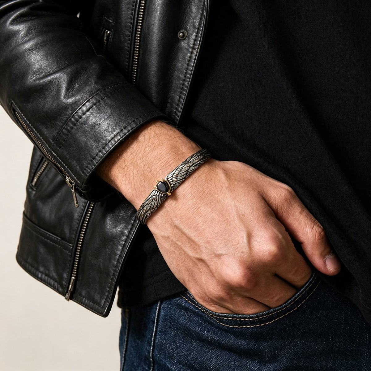 Vintage Black Onyx Eagle Wing Bracelet