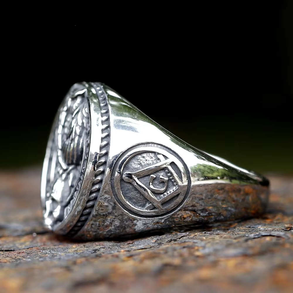 "The Wise Are Silent" Owl Skull Masonic Signet Ring