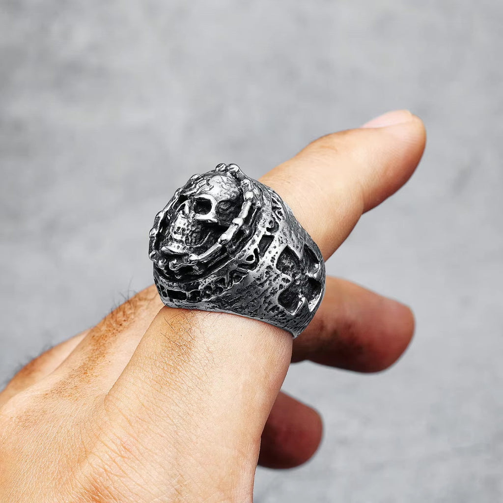 Chain Wrapped Skull Stainless Steel Ring