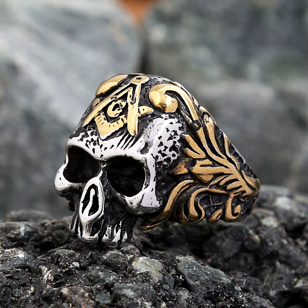 Masonic Skull Two-Tone Stainless Steel Ring