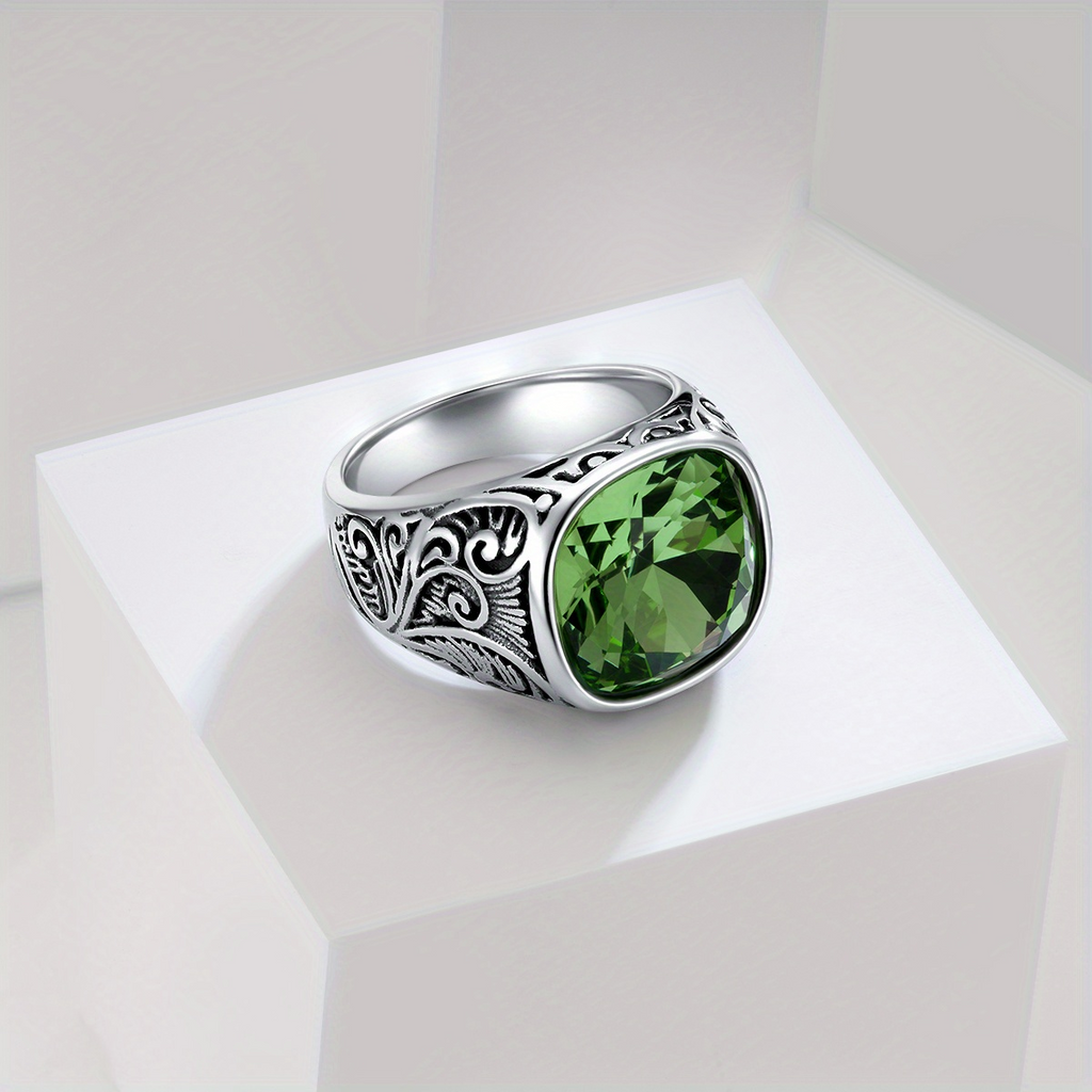 Cushion Cut Gemstone Stainless Steel Ring