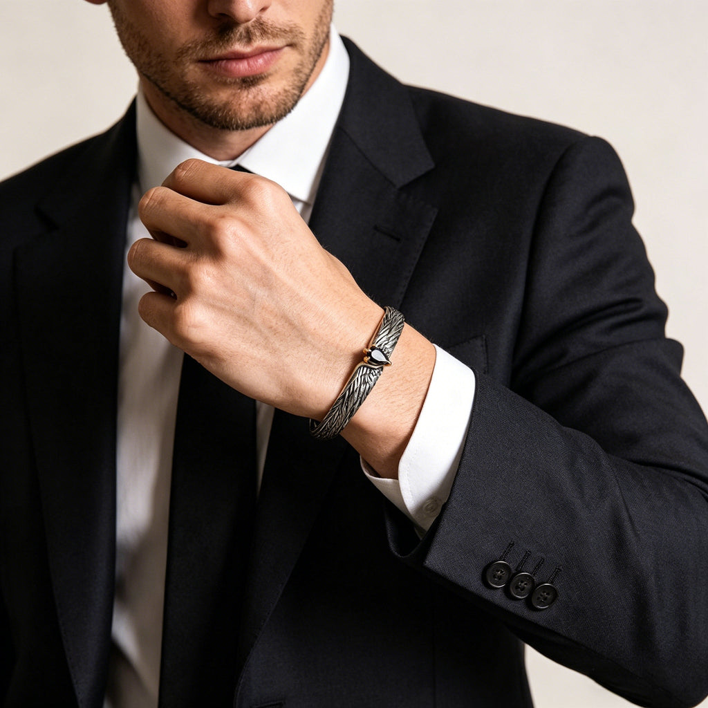Vintage Black Onyx Eagle Wing Bracelet