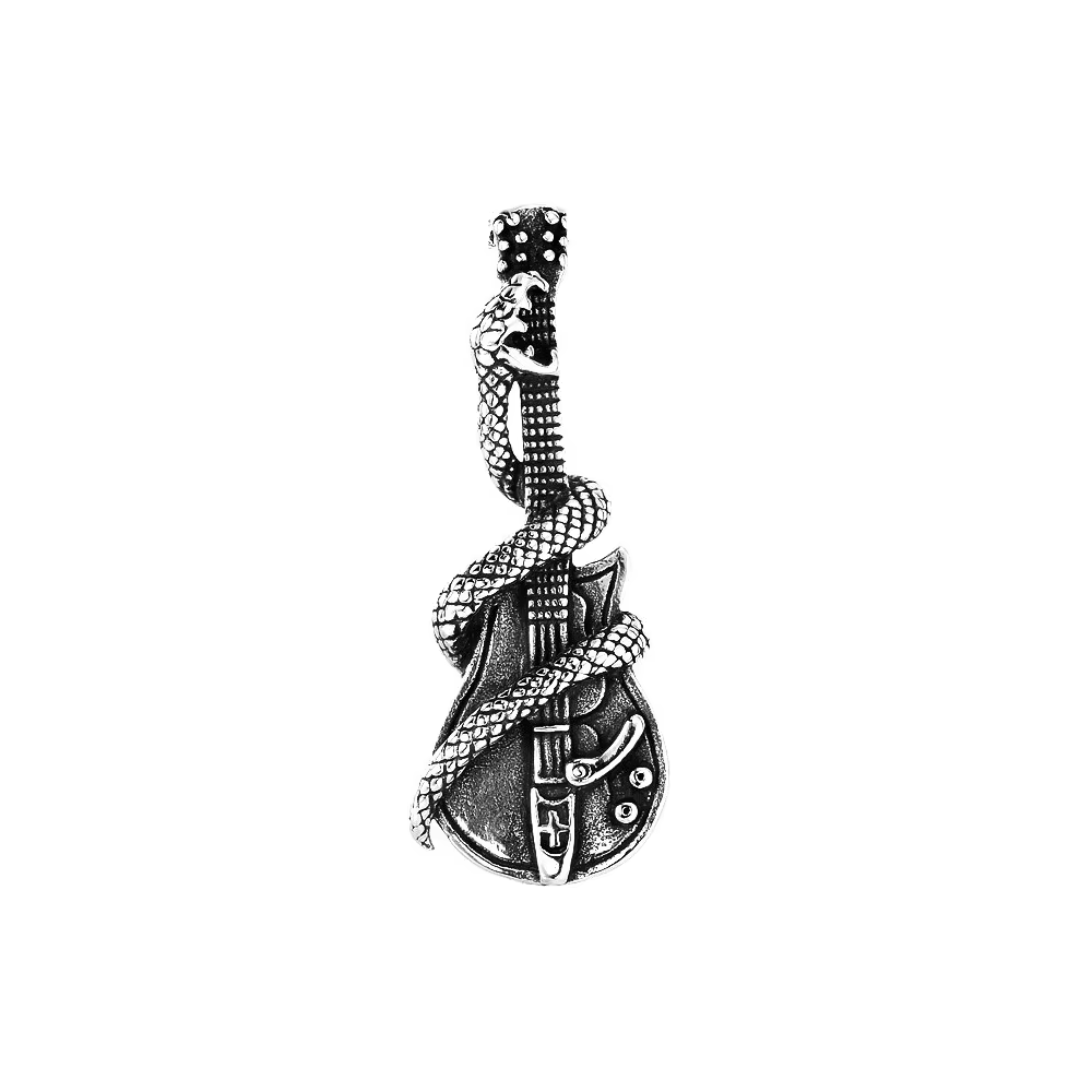Snake Wrapped Electric Guitar Stainless Steel Pendant