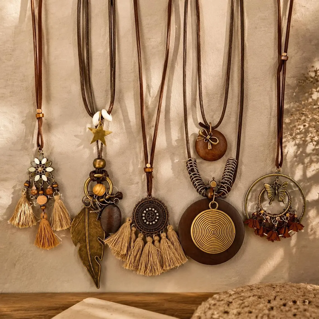 Handcrafted Wooden Tassel Necklace – Boho Natural Statement Jewelry · Handmade Gift