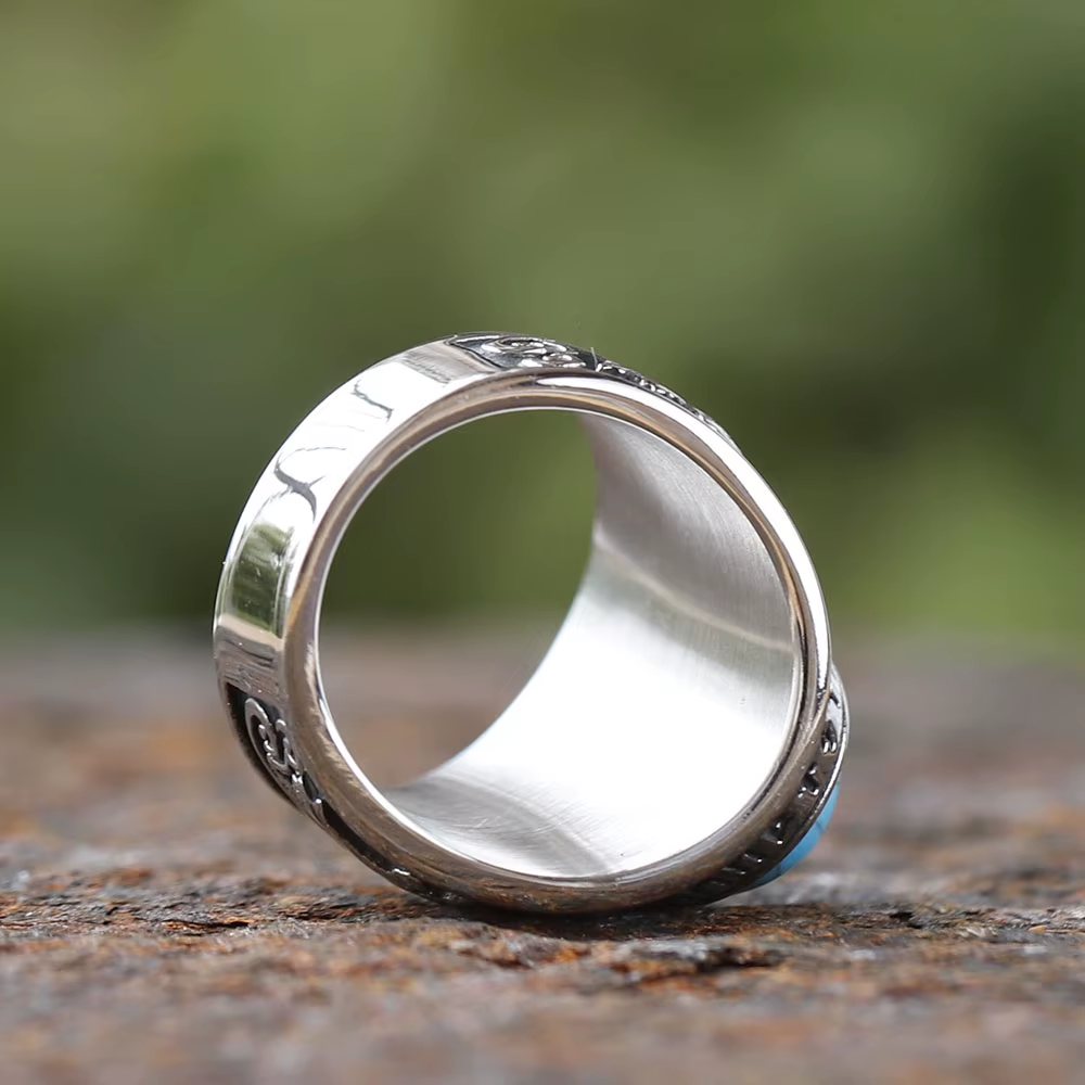 Turquoise Raven Rune Stainless Steel Ring
