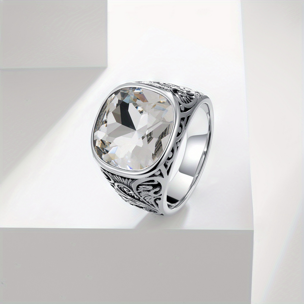 Cushion Cut Gemstone Stainless Steel Ring