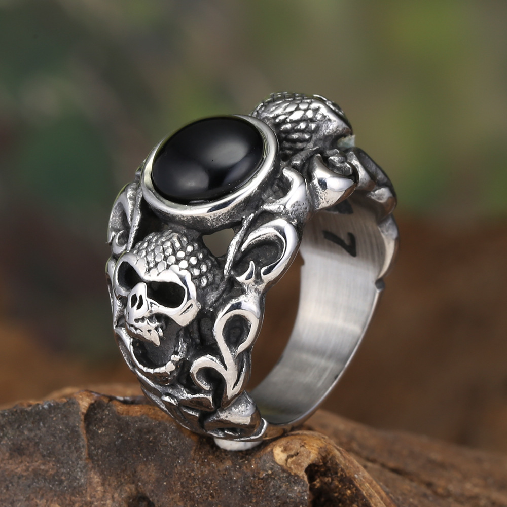 Gemstone Skull Stainless Steel Ring