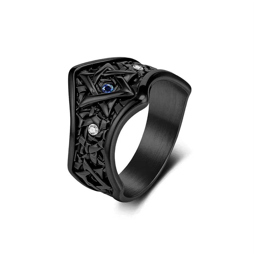 Star of David Hammered V-Band Stainless Steel Ring