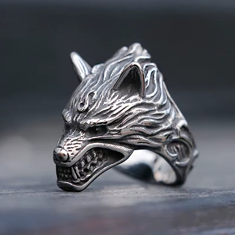 Fierce Roaring Wolf Head Stainless Steel Ring