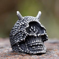 Horned Demon Skull with Rose Stainless Steel Ring
