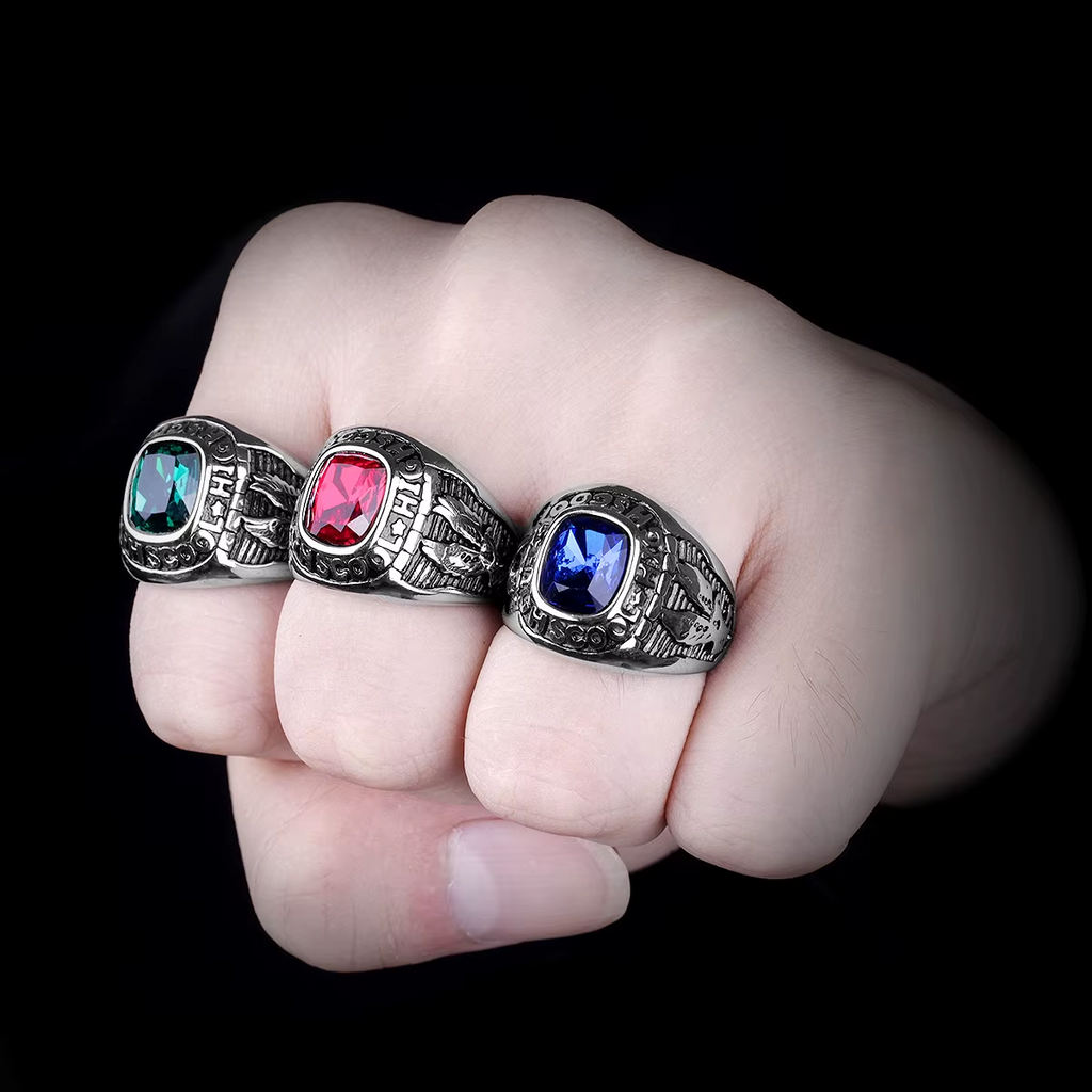 Eagle Emblem Gemstone Stainless Steel Ring