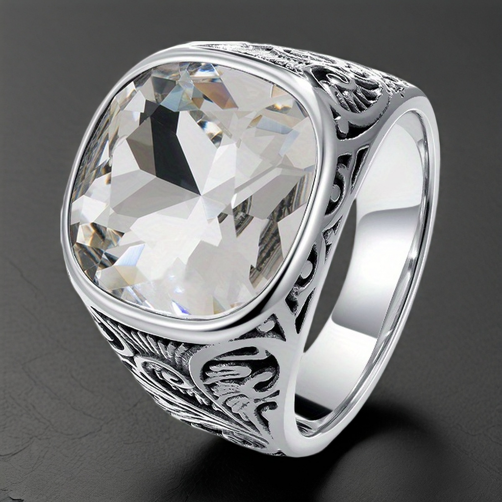 Cushion Cut Gemstone Stainless Steel Ring