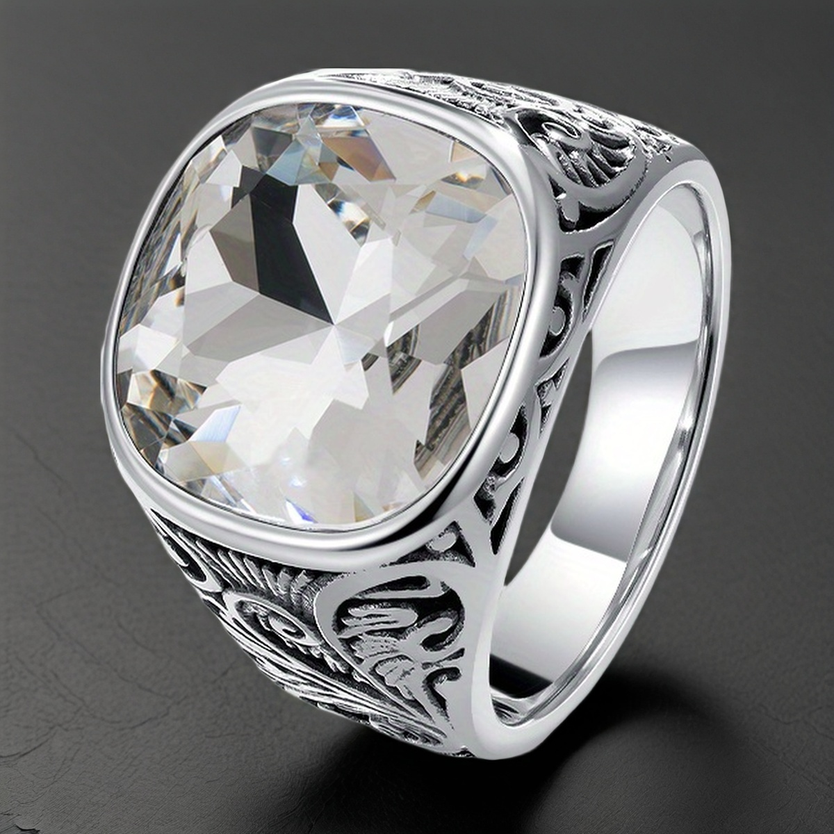 Cushion Cut Gemstone Stainless Steel Ring