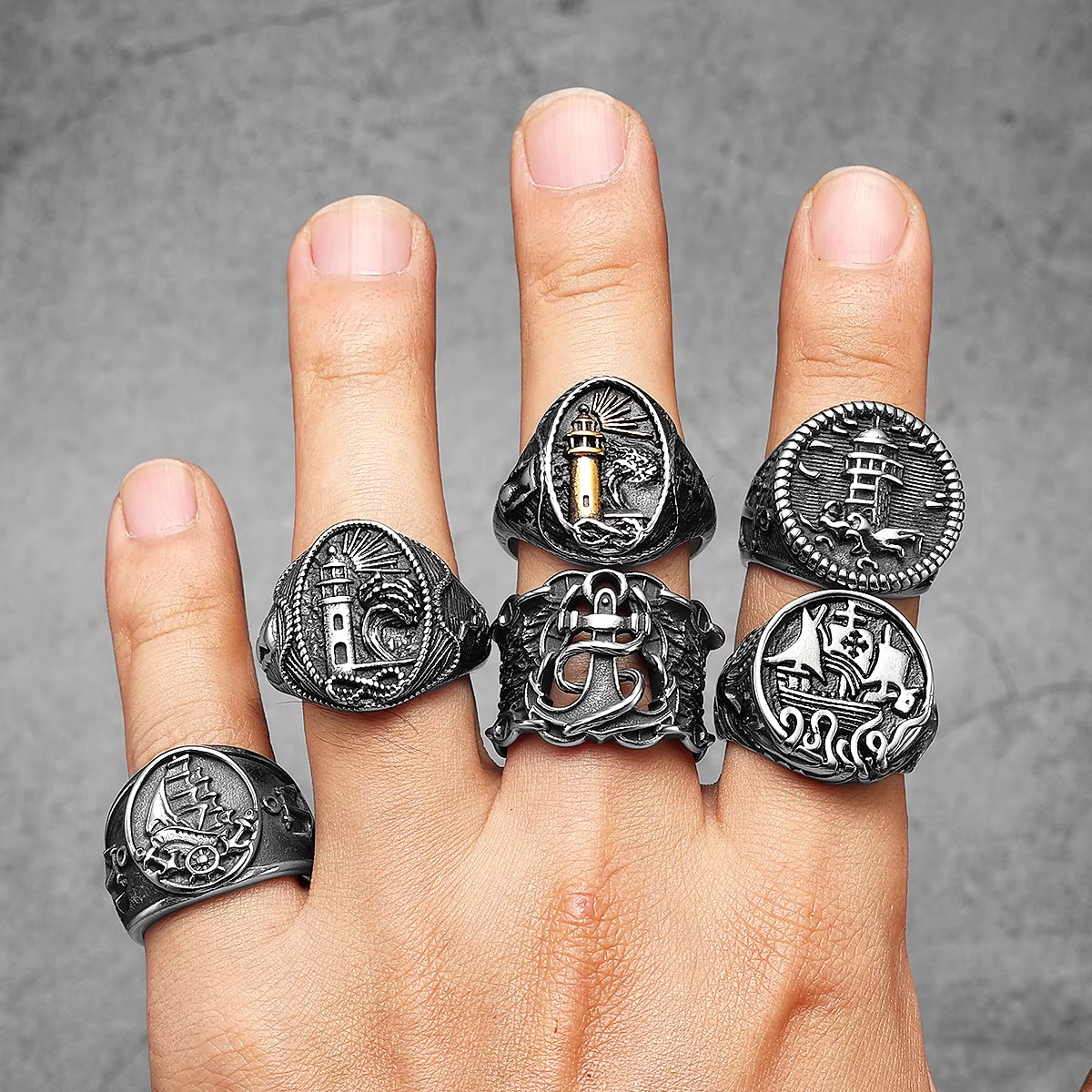 Anchor Rope Openwork Stainless Steel Ring
