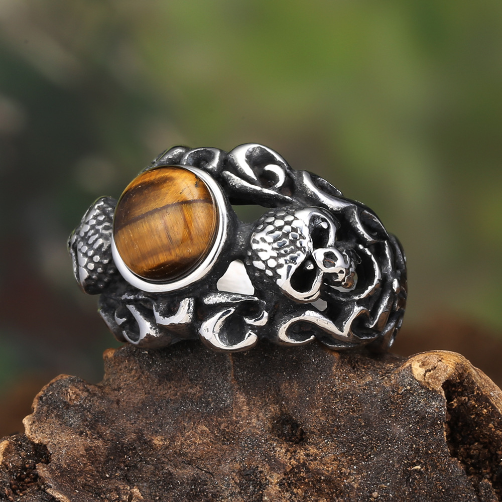 Gemstone Skull Stainless Steel Ring