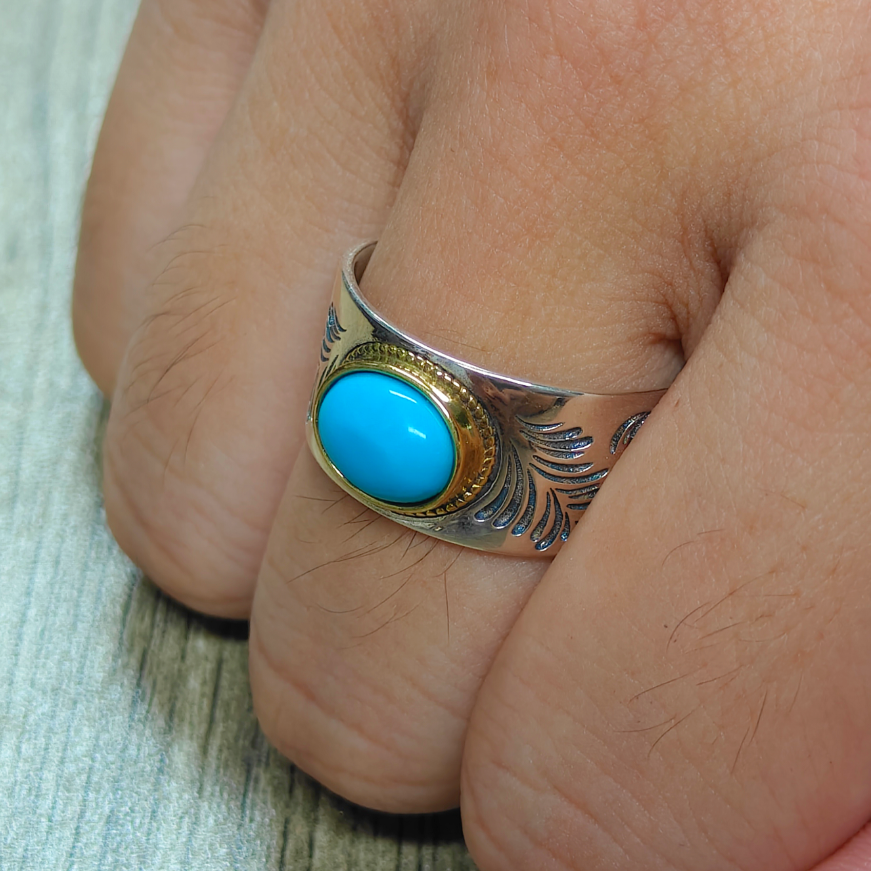 Native American Inspired Turquoise 925 Sterling Silver Ring
