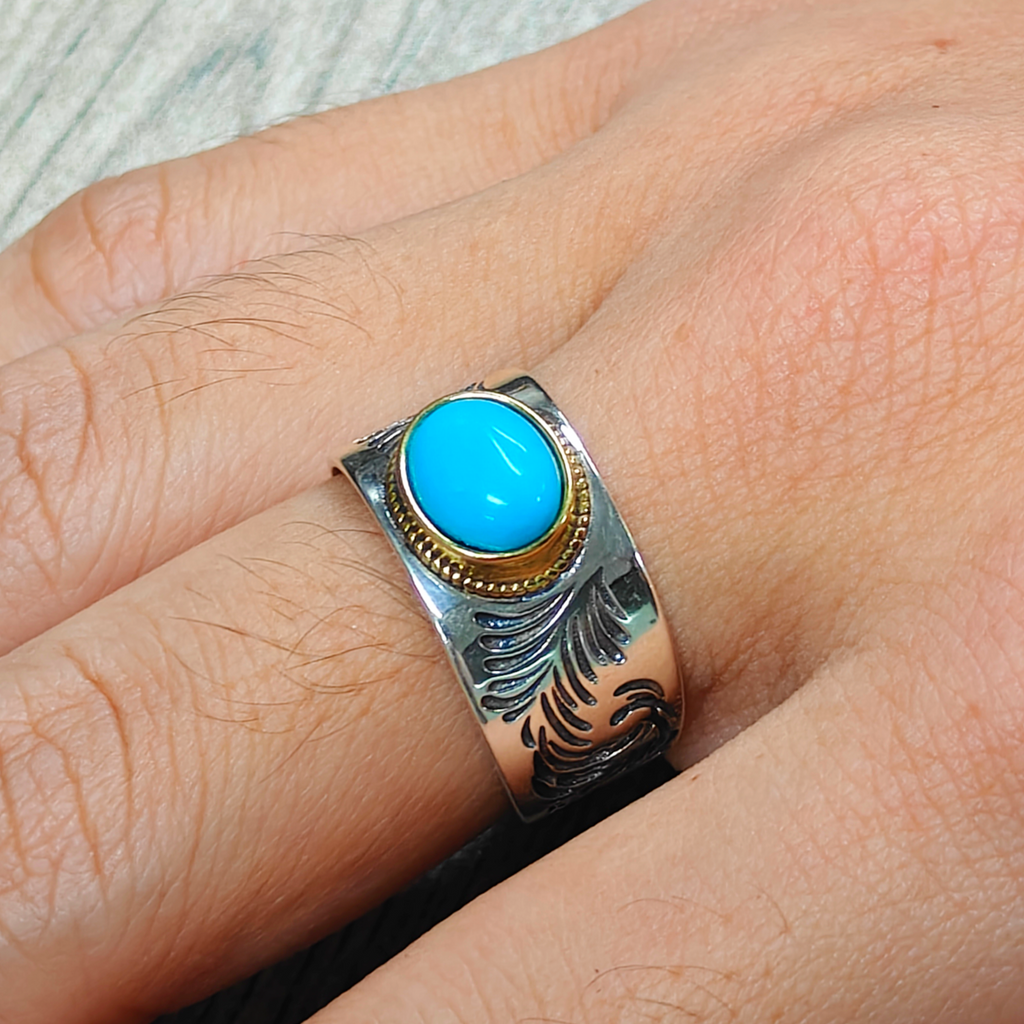 Native American Inspired Turquoise 925 Sterling Silver Ring