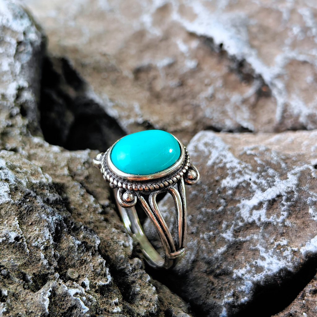 Bohemian Openwork Turquoise Adjustable Band 925 Sterling Silver Ring